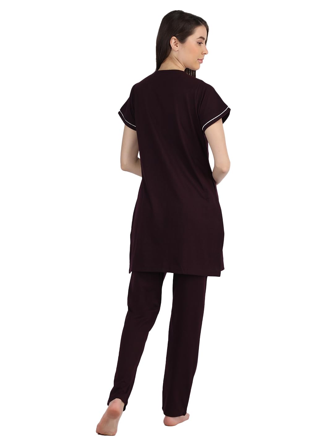 Duchess Women's Cotton Embroidered Night Suit - Wine - Image 3
