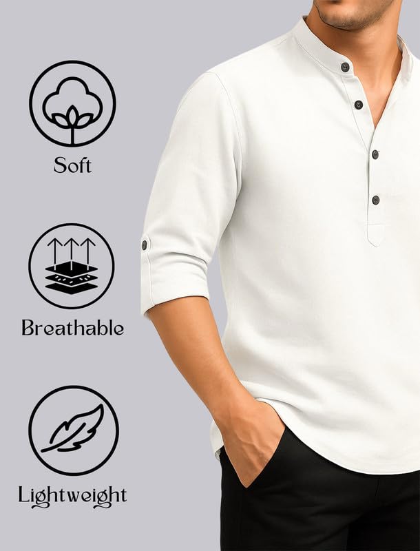 DEELMO Men's White Short Kurta - Image 2