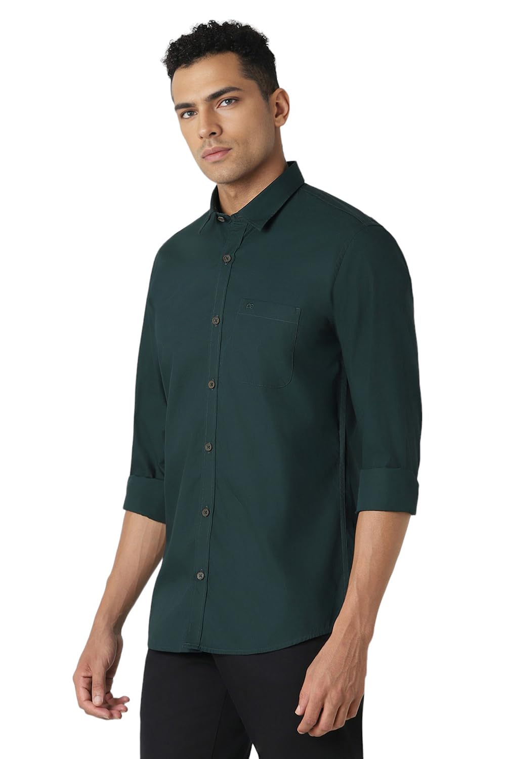 Peter England Men's Solid Slim Fit Shirt - Dark Green - Image 2