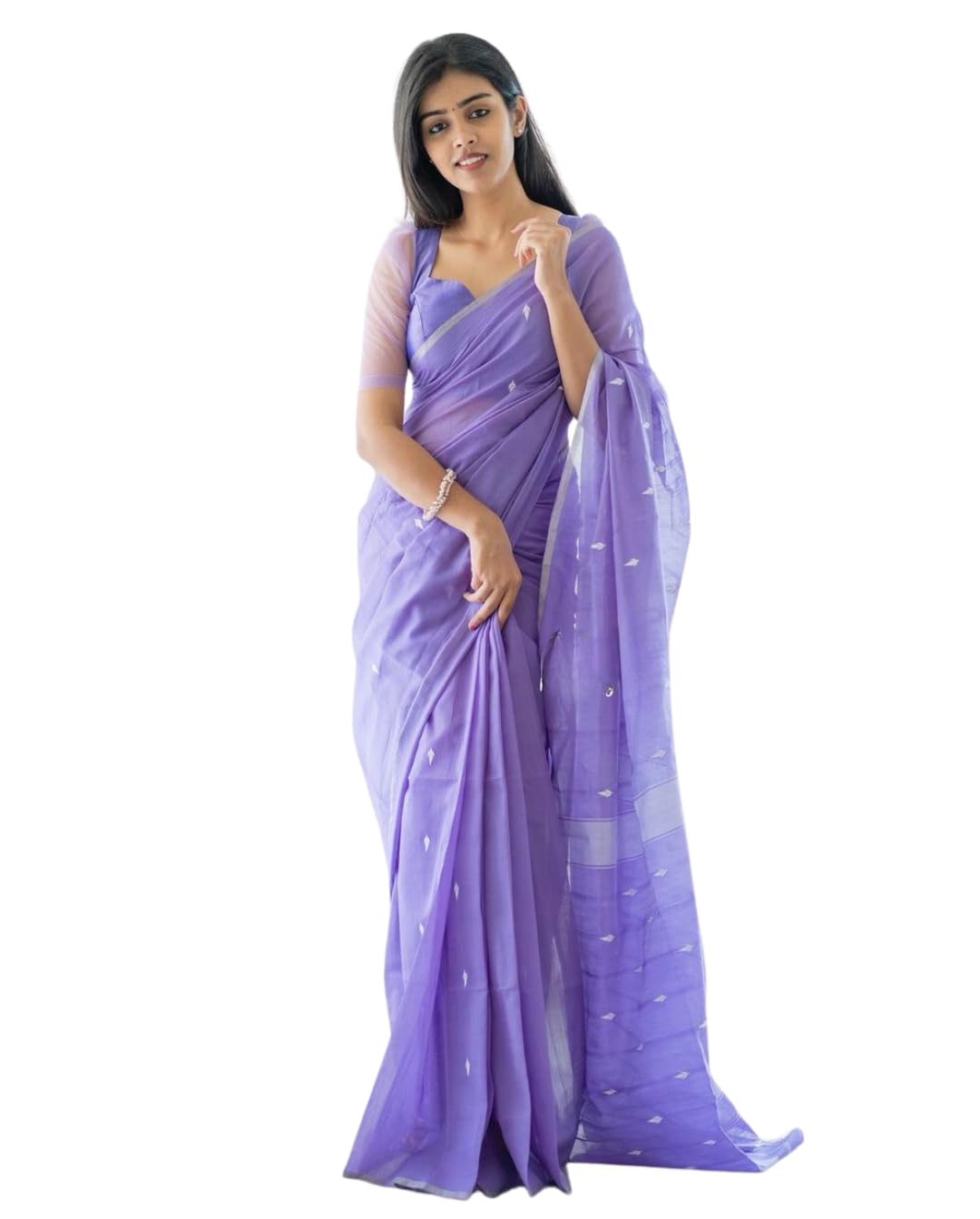 GarbGlide Women's Kanjivaram Silk Saree - Lavender