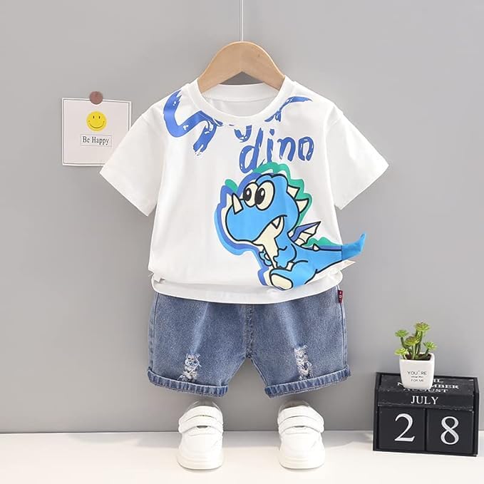 Googo Gaaga Boy's Cotton Dino Print T-Shirt Set - Multicolor - Image 2