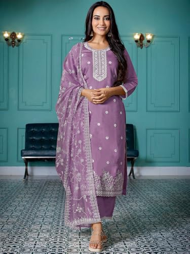 SHIENZY Women's Embroidered Kurta Pant Dupatta - Image 2