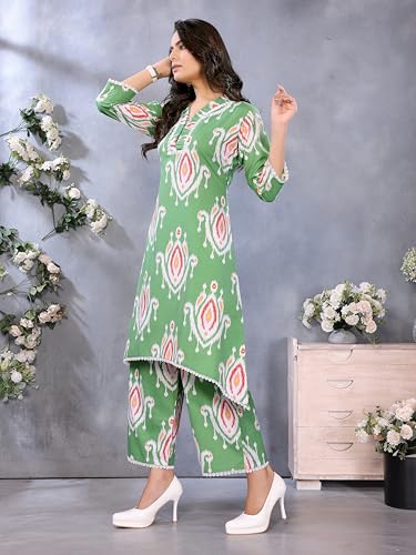 Bee Pee Ikat Kurta Cord Sets for Women - Fishtail Green - Image 3