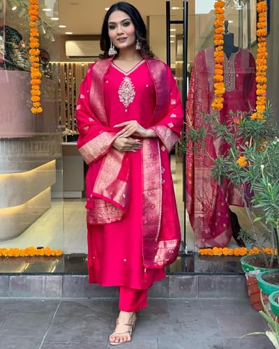 ANNI Women Silk Blend Kurta with Pant & Dupatta - Pink - Image 2