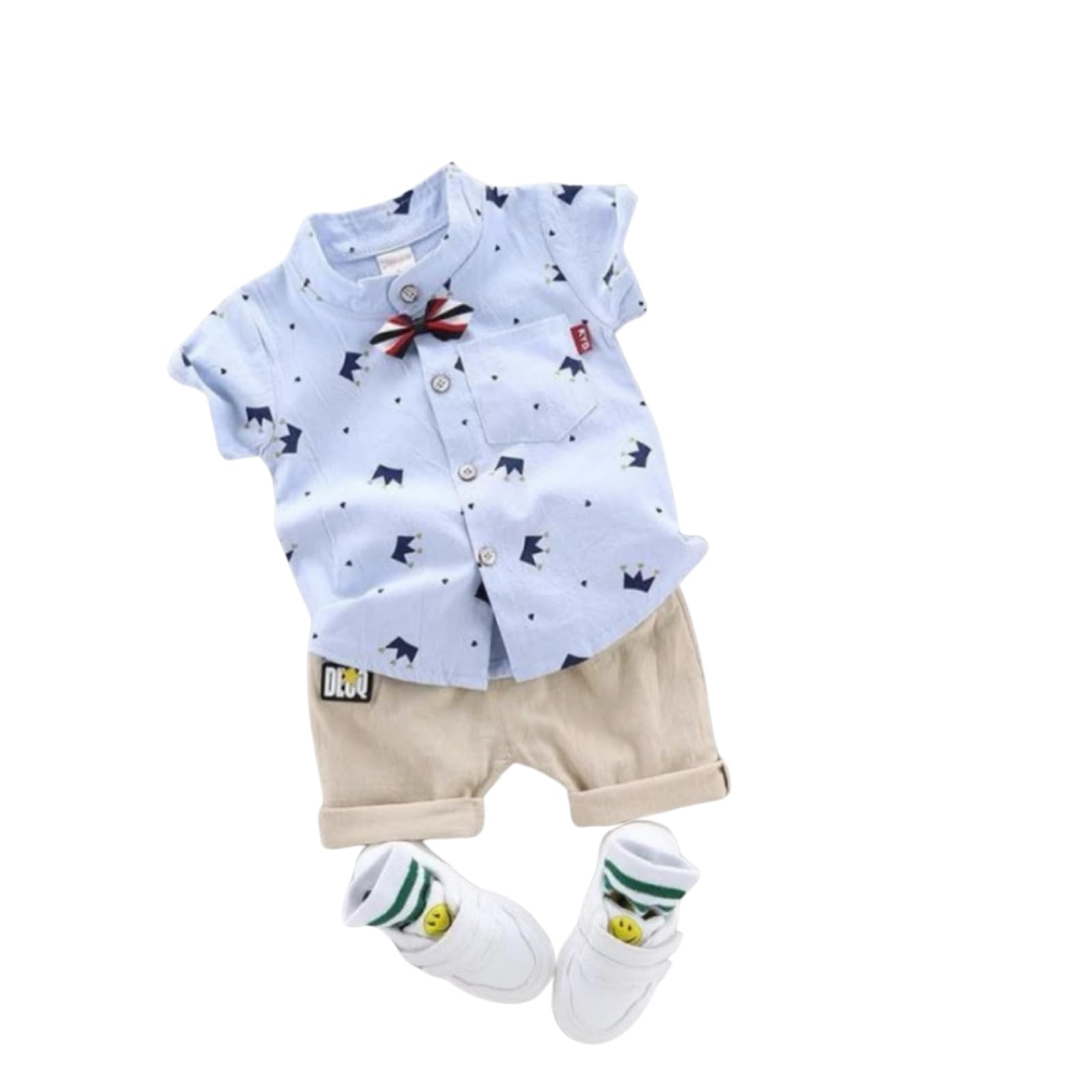 Vikita Kids Boy's Printed Cotton Shirt & Shorts Set - Light Blue & Brown