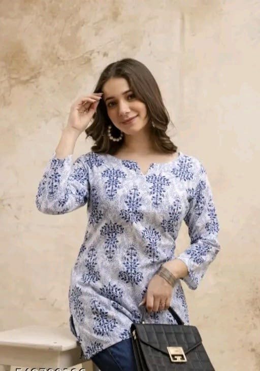 MS VHCK Women Kurti Blue Rayon Cotton - Image 3