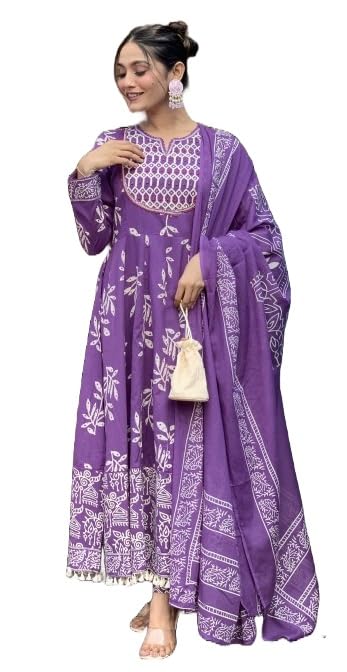 KLOSIA Women Printed Anarkali Kurta - Purple