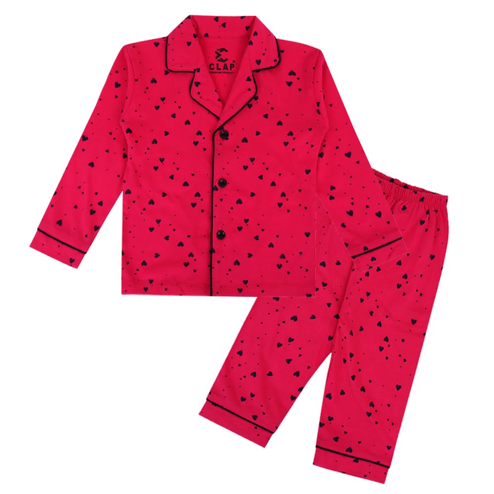 CLAP Unisex Baby Cotton Printed Night Suit - Dark Pink