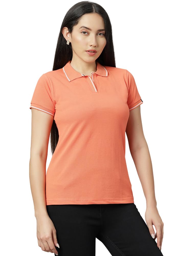 Cotton Pique Polo Neck T-Shirt for Women - Carrot