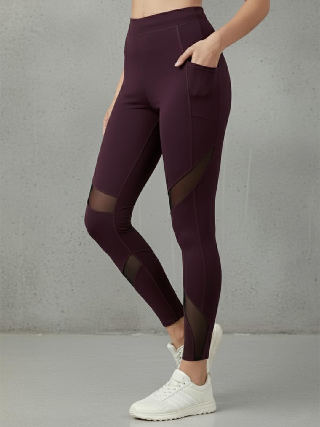 BLINKIN Women Gym Pants with Mesh Insert - Maro - Image 5