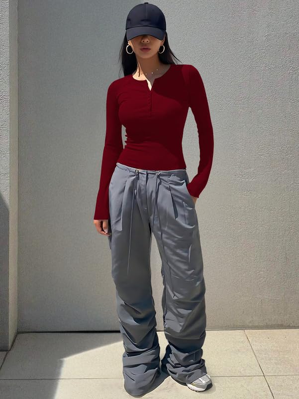 Dream Beauty Fashion Maroon Henley Neck Top for Women - Image 2