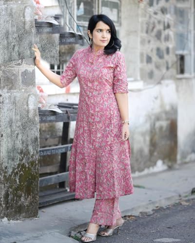 ANNI Women Rayon Blend Straight Kurta with Pant - Pink - Image 4