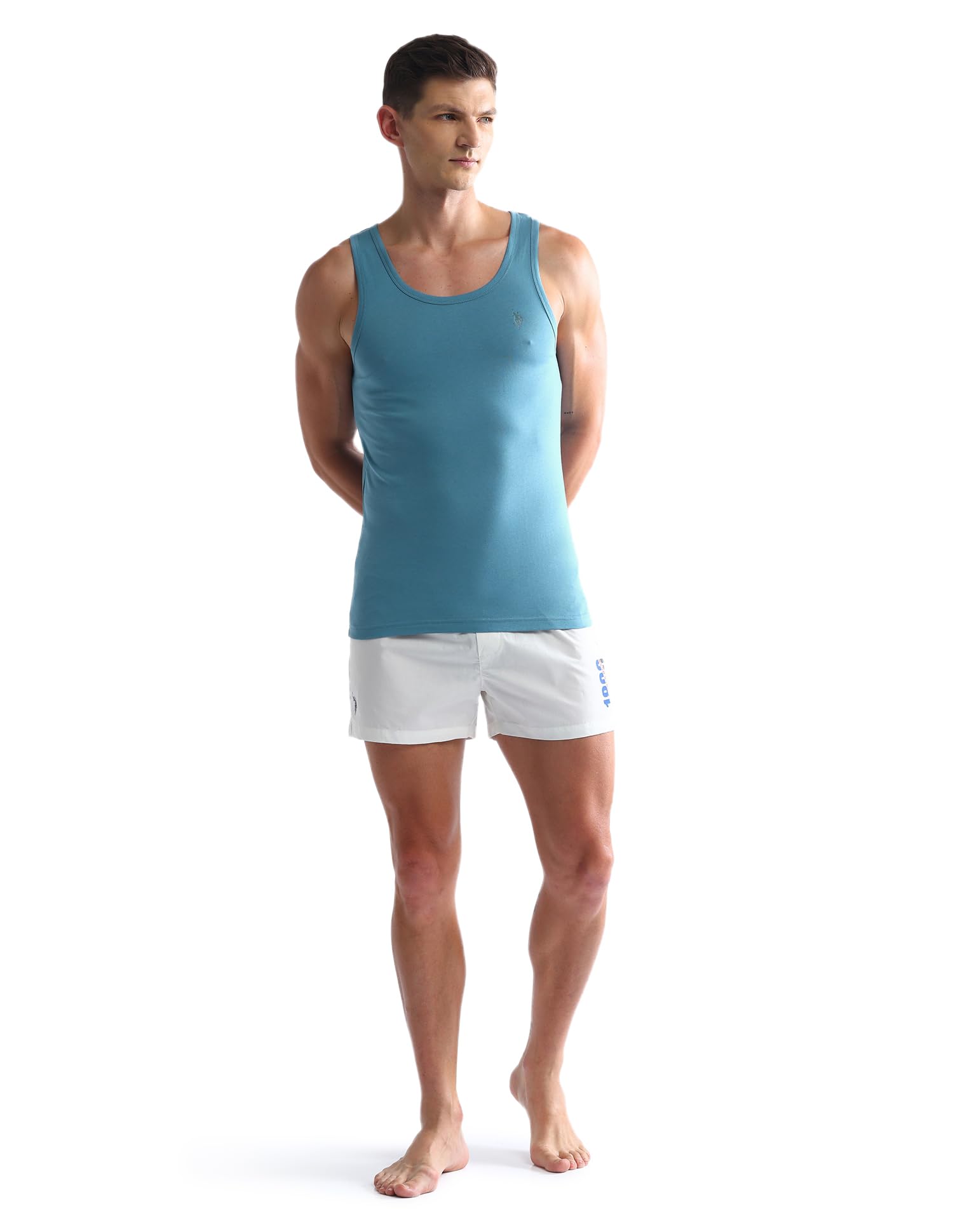 U. S. POLO ASSN. Men's Cotton Solid Vest - Black-Adriatic Blue - Image 4