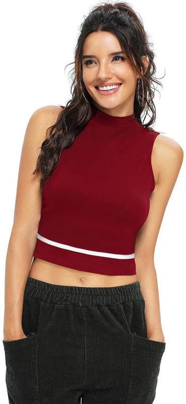 Dream Beauty Women Sleeveless Crop Top - Maroon - Image 3