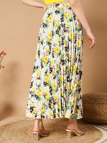 KZULLY Women's Floral Crepe Maxi Skirt - White Red Orange - Image 4