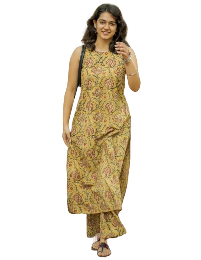 ANNI DESIGNER Women's Rayon Kurta with Palazzo - Yellow