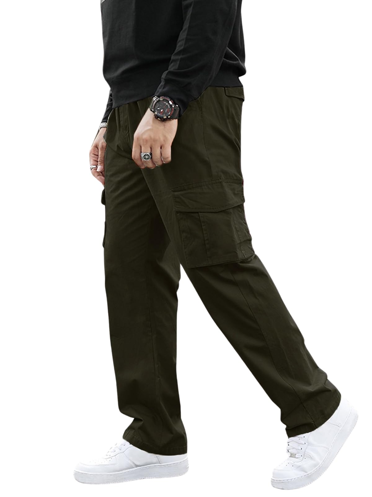 GRECIILOOKS Men's Green Cargo Trousers