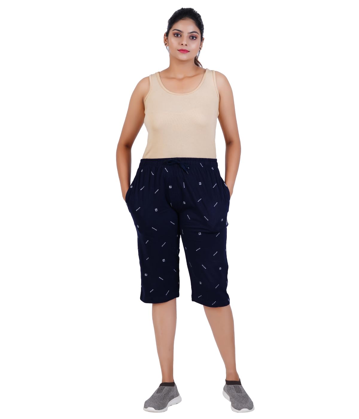 FEEL TRACK Women's Printed Capri - Navy Blue - Image 4