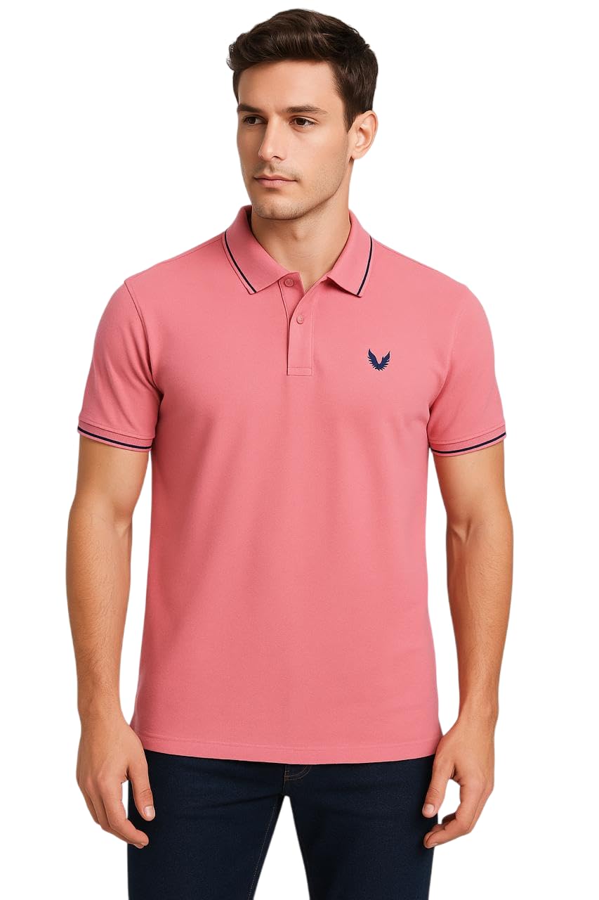 RF RAVES Salmon Pink Pique Polo Shirt for Men