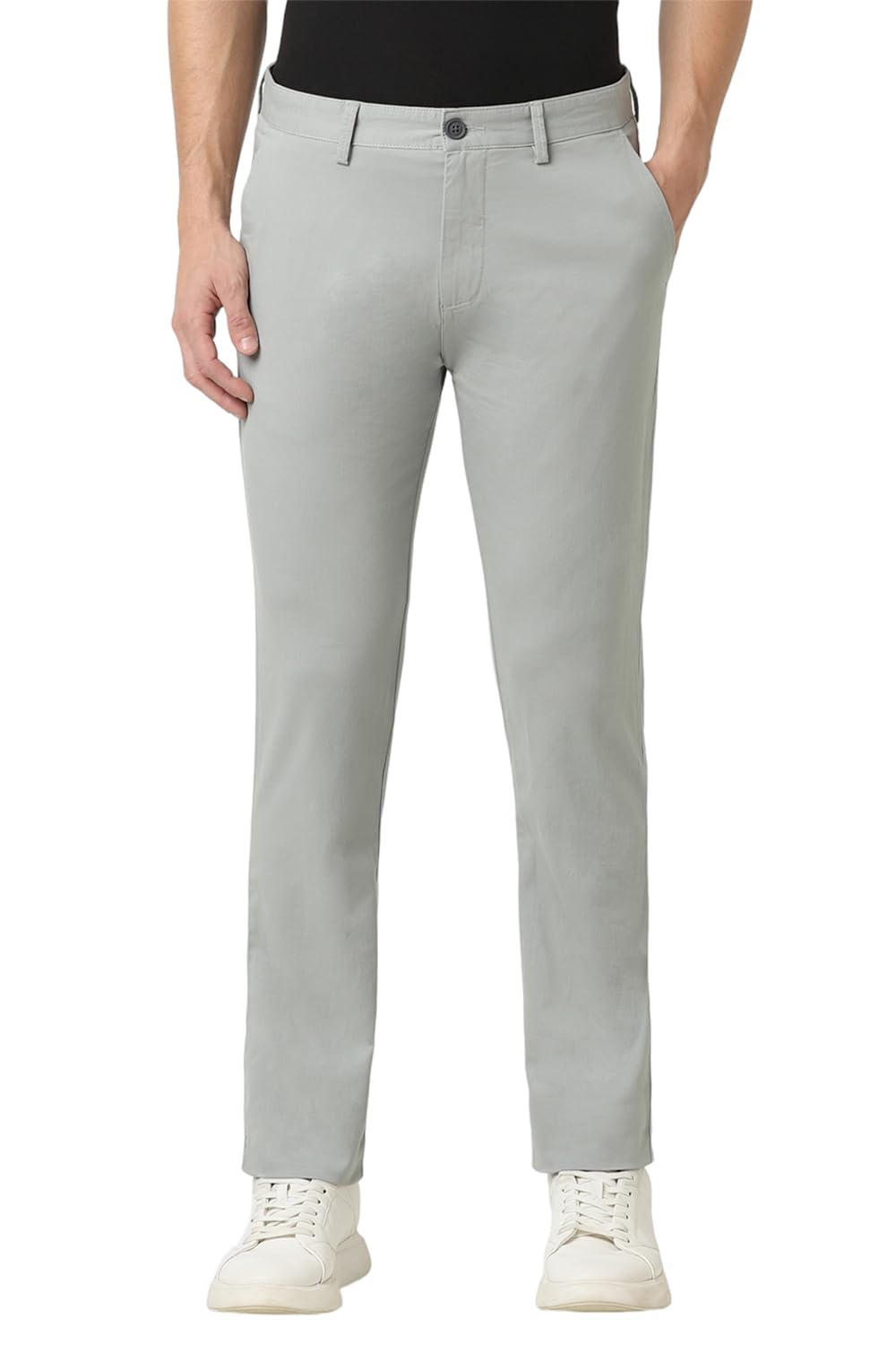 Peter England Men's Mid Rise Slim Casual Pants - Grey