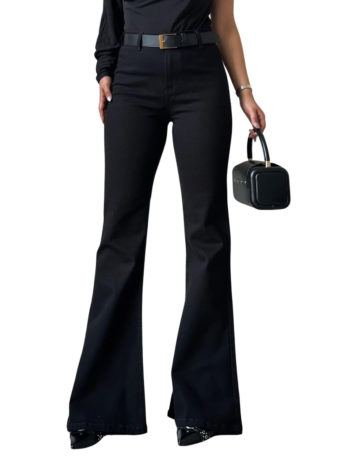 Greciilooks High Waist Baggy Jeans for Women - Black