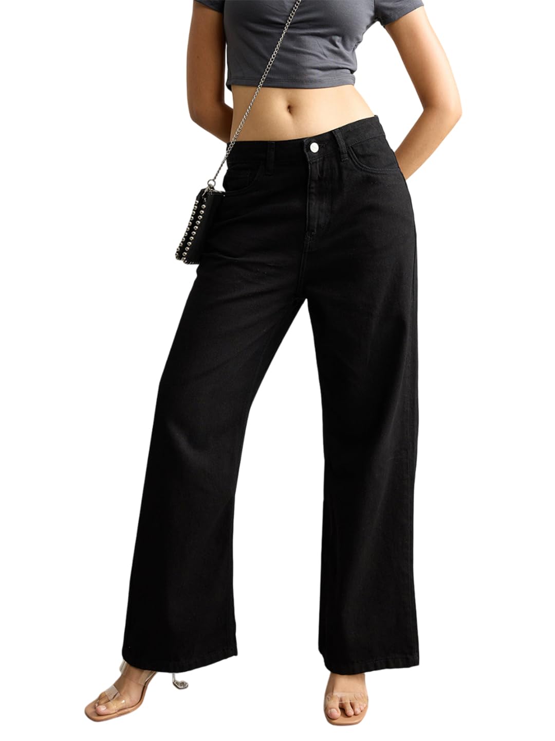 KOTTY Women's Black Flared Jeans