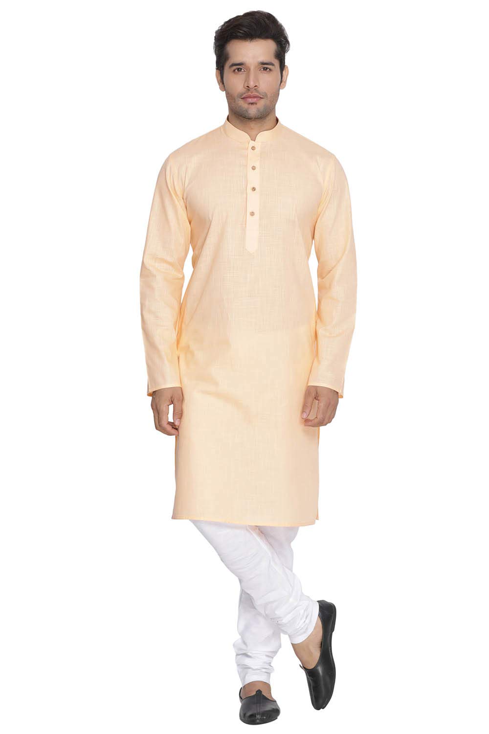 VASTRAMAY Mens Cotton Linen Kurta - Fawn - Image 5