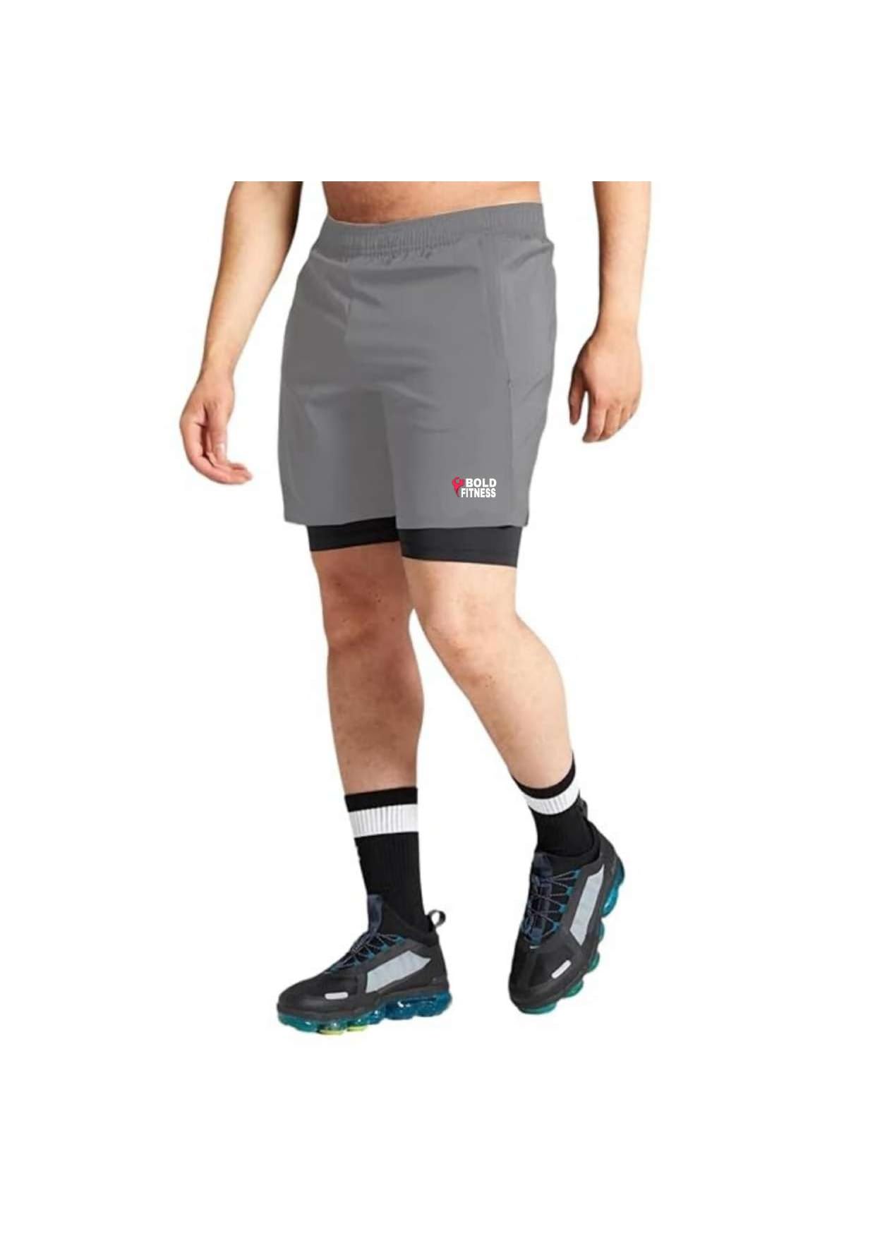 BOLD FITNESS Men's Grey Active Shorts with Inner Tights - Image 2