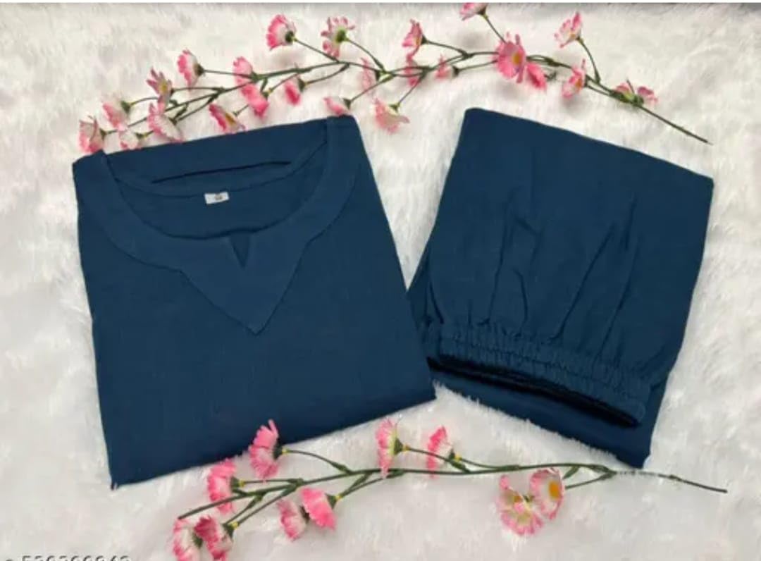 Navy Blue Cotton Linen Coord Set for Women - Image 3