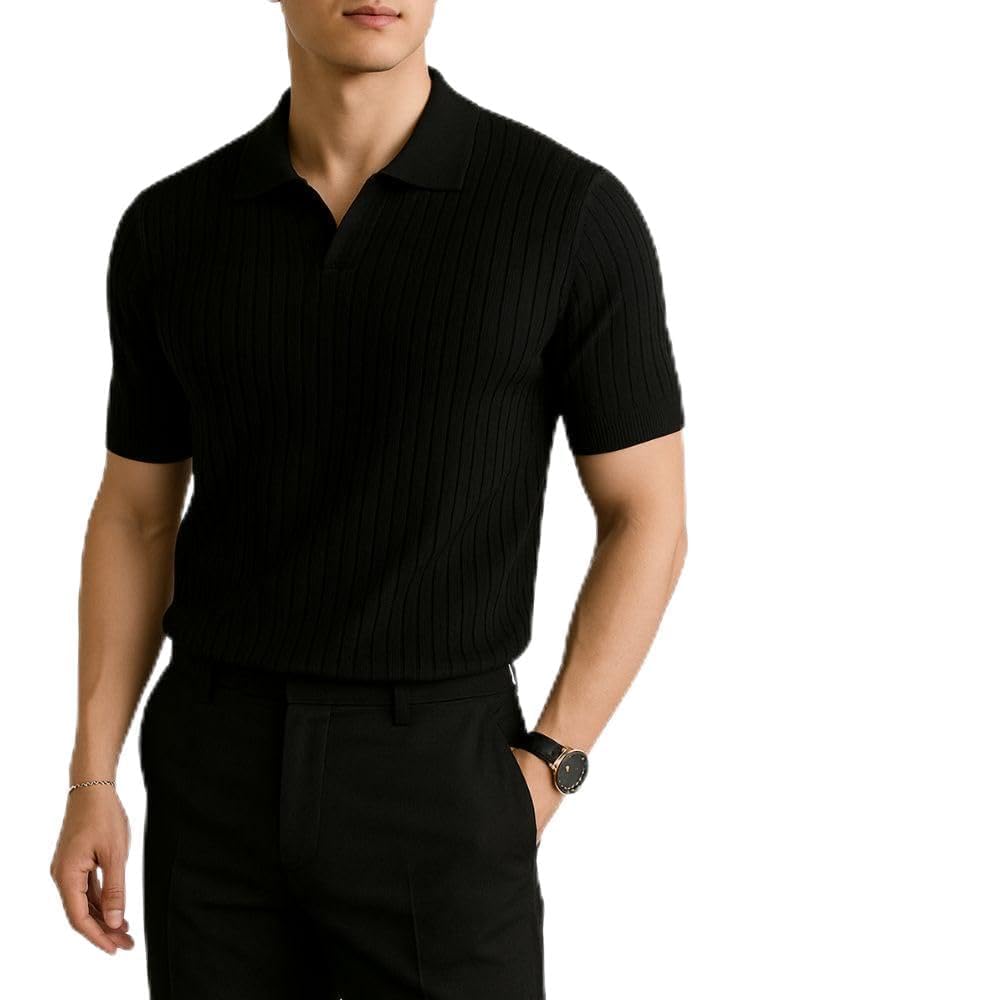 Leriya Fashion Men's Cotton Polo T-Shirt - Black