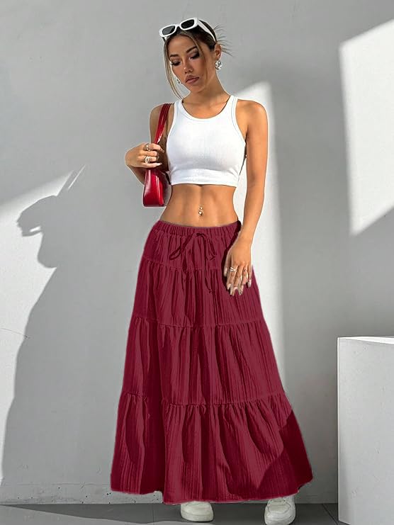 Jawdrobe Women's Georgette Ruffle Hem Skirt - Maroon - Image 5