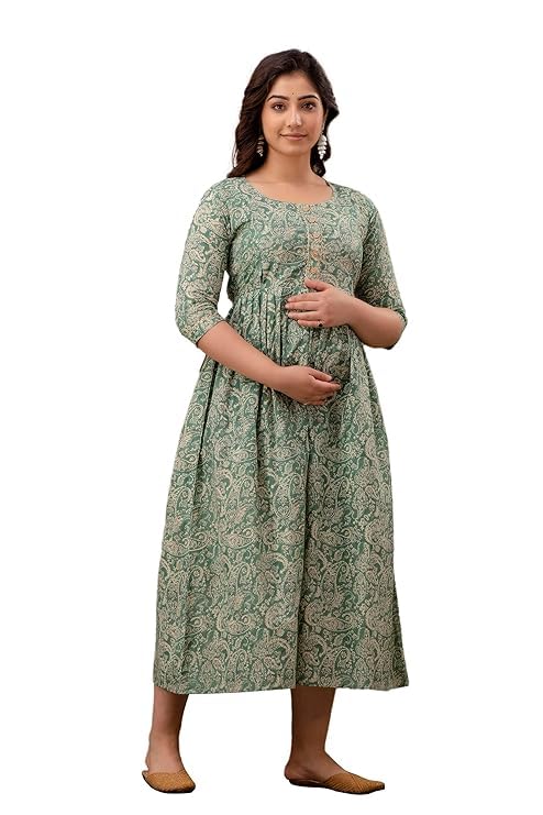 Pure Cotton Maternity Kurti with Invisible Zipper - Cardamom - Image 5