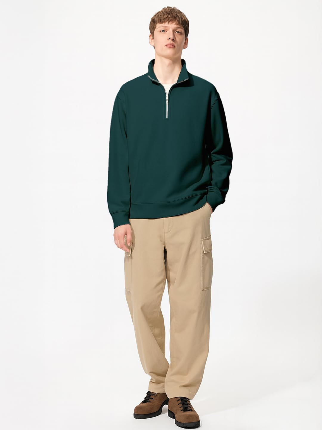 NOBERO Verdigris Blue Cotton Fleece Crew Neck Sweatshirt for Men - Image 3