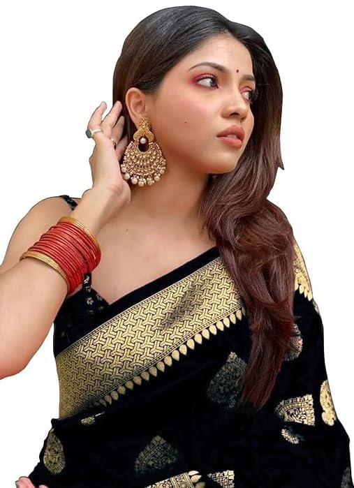 Shiv Textiles Banarasi Silk Saree for Women - Black