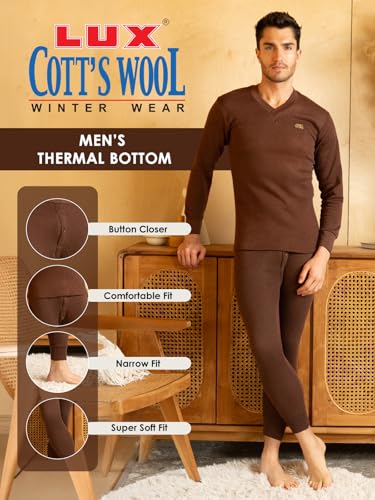 Lux Cott' Wool Men Brown Thermal Bottom - Image 3