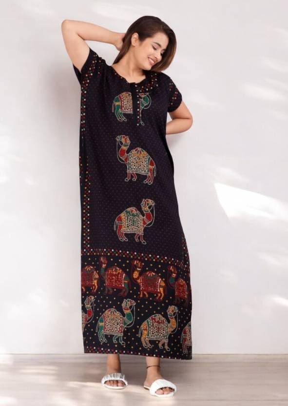 GarbGlide Women's Cotton Printed Kaftan Night Dress - Image 4