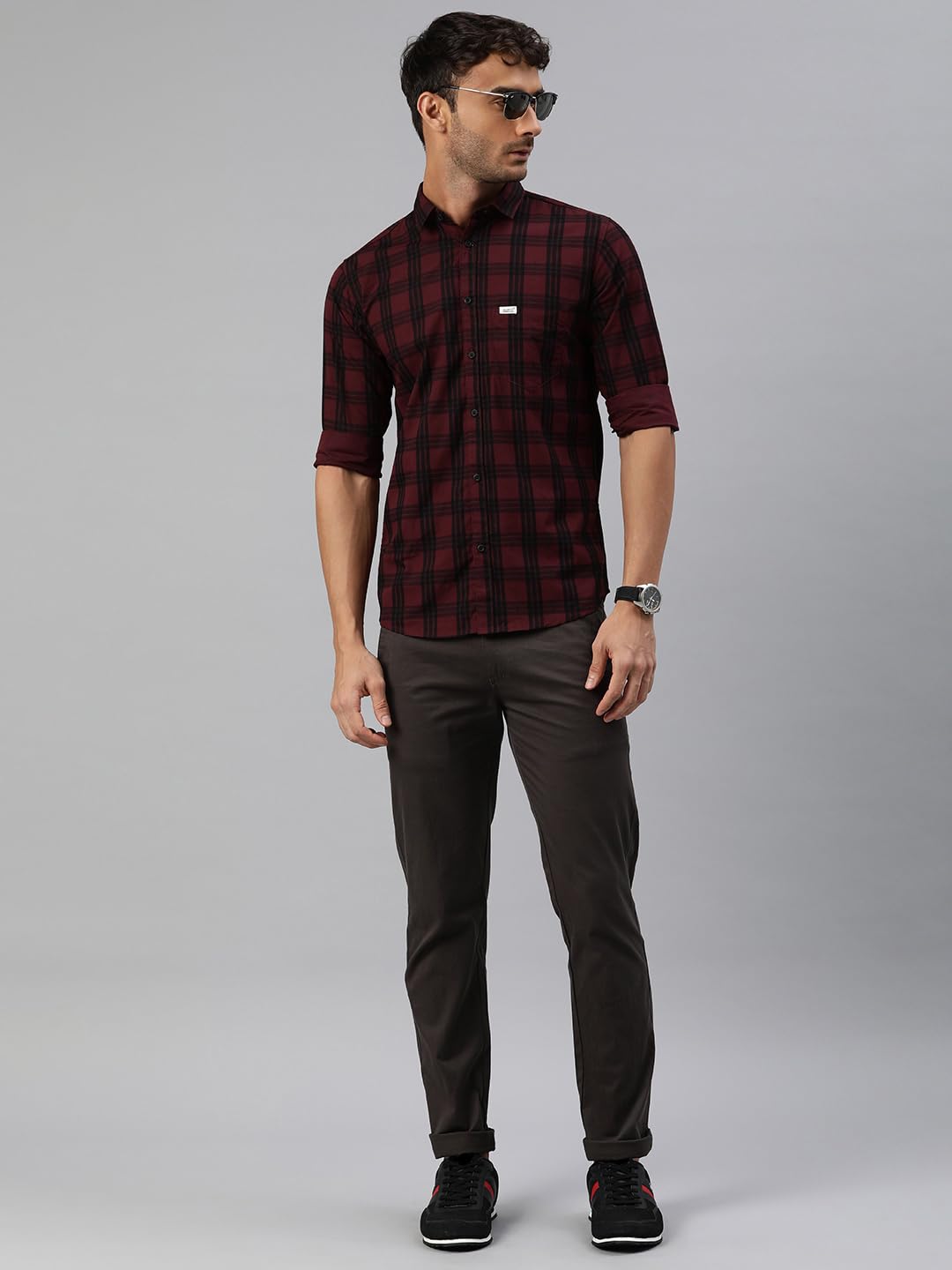 Majestic Man Checkered Cotton Shirt for Men - Magenta - Image 4