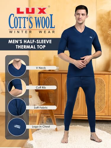 Lux Cottswool Men's V-Neck Thermal Top - Blue - Image 3