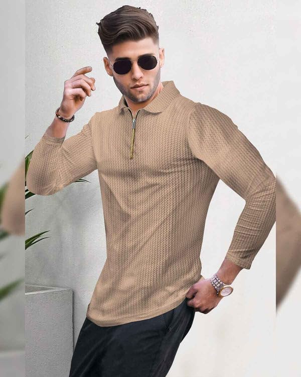 CARTZEN Men Beige Polo Shirt - Image 2