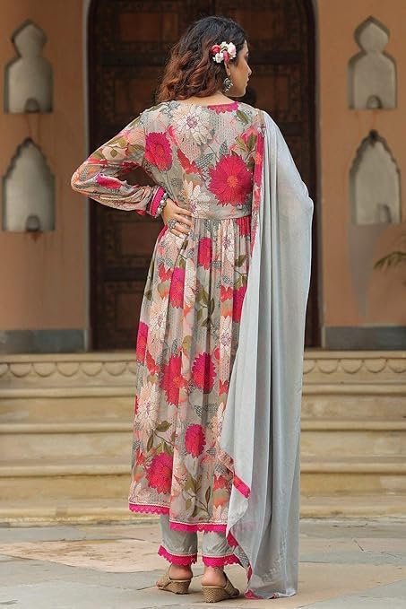 Georgette Anarkali Kurta Set for Women - Pink Grey - Image 3