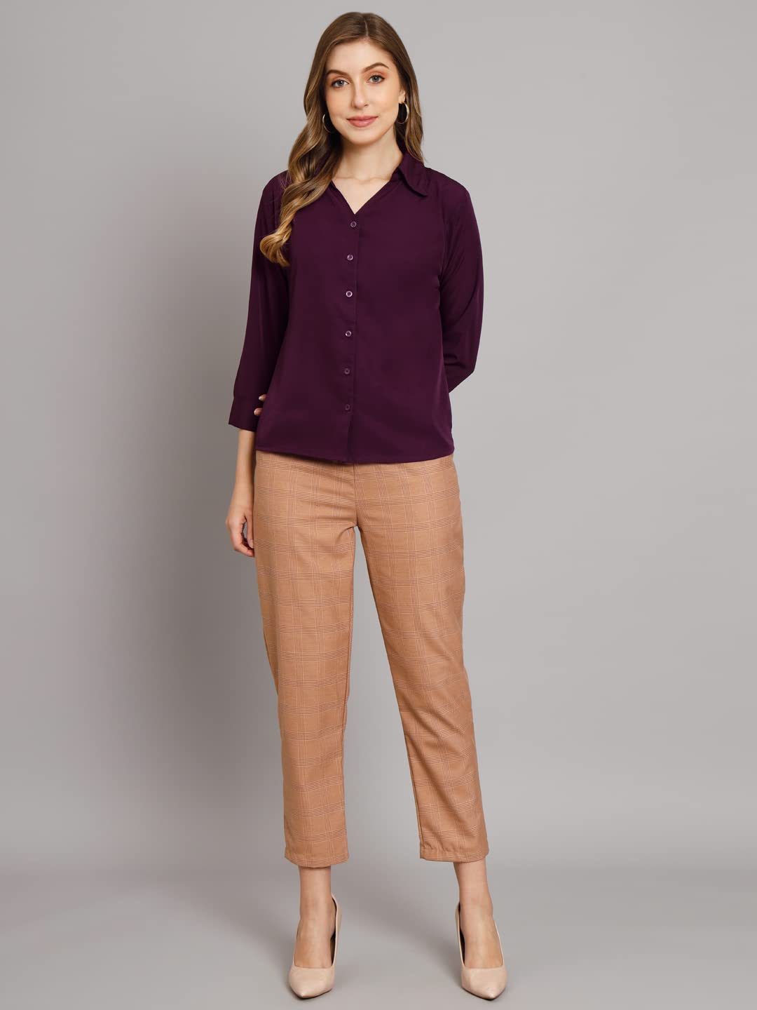 Dark Purple V-Neck Shirt for Women - Image 5