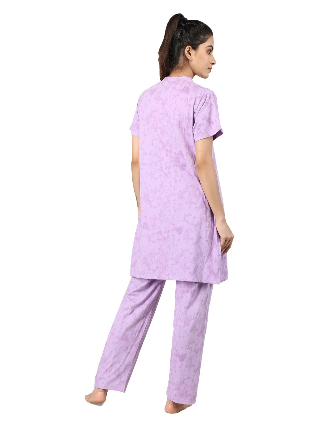 Duchess Women's Cotton Tie-Dye Night Suit - Lavender - Image 3