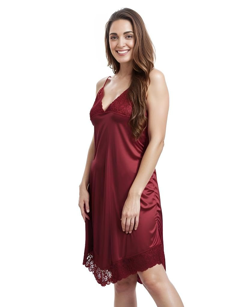 PNAEONG Women's Satin Nighty with Lace & Robe - Image 4