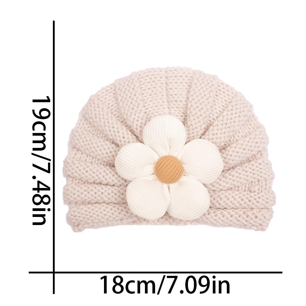 Baby Wool Cap with Flower - Unisex Off-White - Image 3