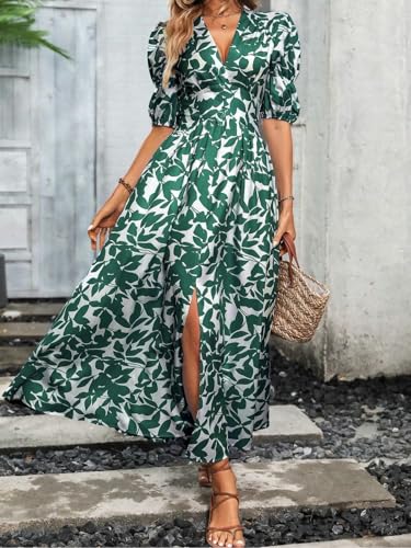 GRECIILOOKS Green Floral Rayon Midi Dress for Women - Image 3