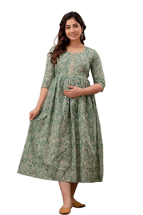 Pure Cotton Maternity Kurti with Invisible Zipper - Cardamom - Image 4