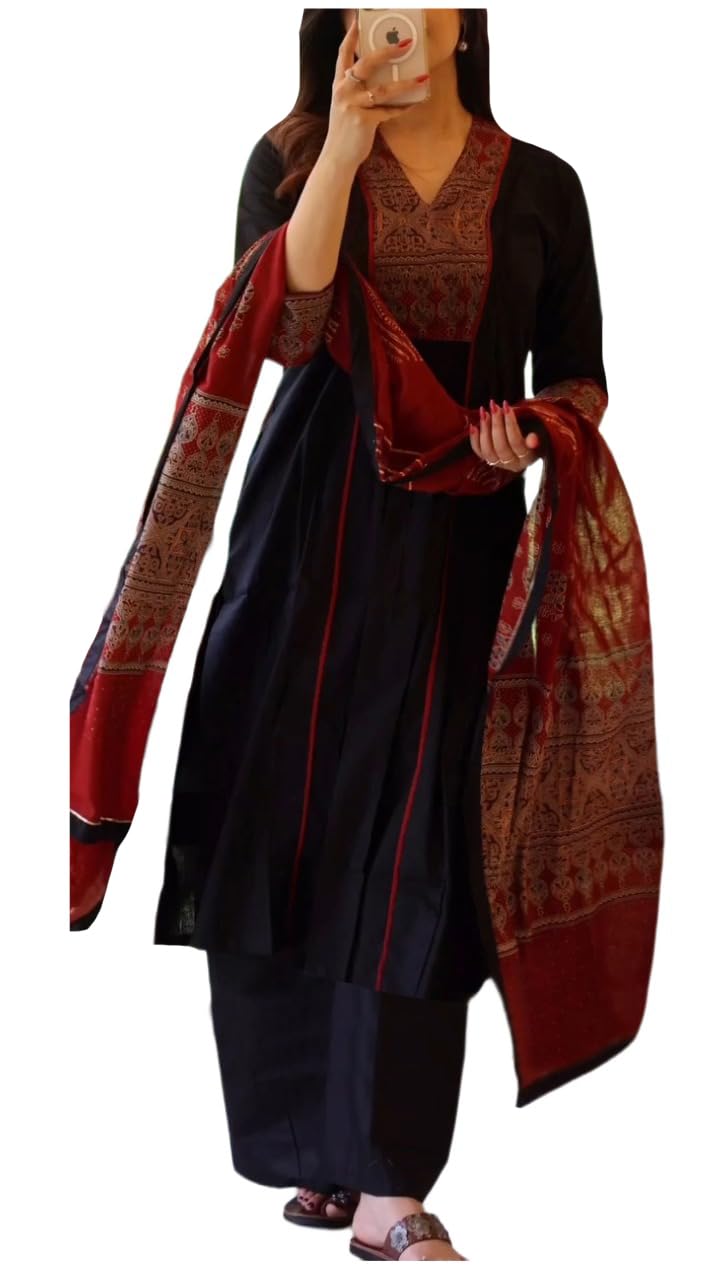ANNI DESIGNER Black Rayon Kurta Set for Women