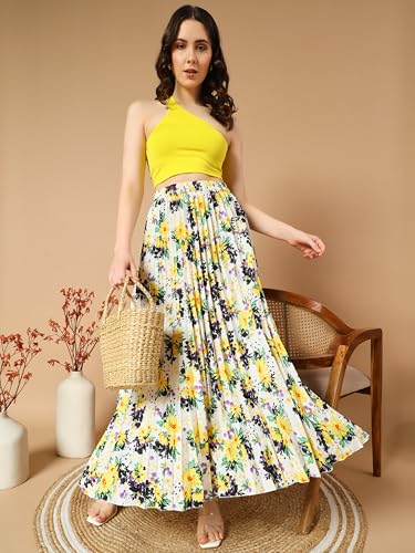 KZULLY Women's Floral Crepe Maxi Skirt - White Red Orange - Image 2