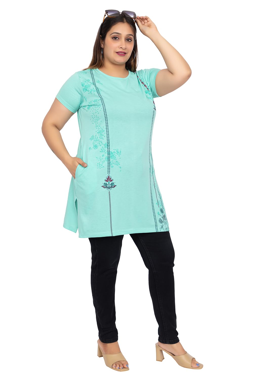 Star Fashion Women Printed Tshirt - Aqua Blue - Image 2