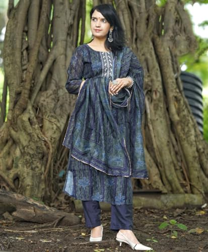 Alvami Women's Viscose Straight Kurta Set - Blue - Image 4